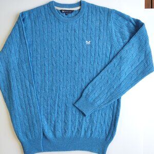 Crew Clothing Men's Lambswool Crewneck Sweater Jumper Cable Knit Blue Sz Medium